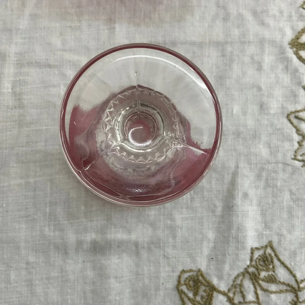 Vintage Cranberry Kings Crown Indiana Glass Cordial Liqueur Glasses Thumbprint 4